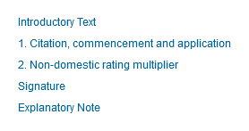 Introductory Text. 1. Citation, commencement and application. 2. Non-domestic rating multiplier. Signature. Explanatory Note