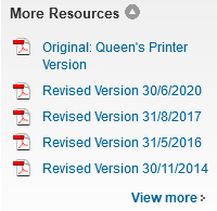 More Resources. Collapse PDF versions. Original: Queen's Printer Version. Revised Version 30/6/2020. Revised Version 31/8/2017. Revised Version 31/5/2016. Revised Version 30/11/2014. View more